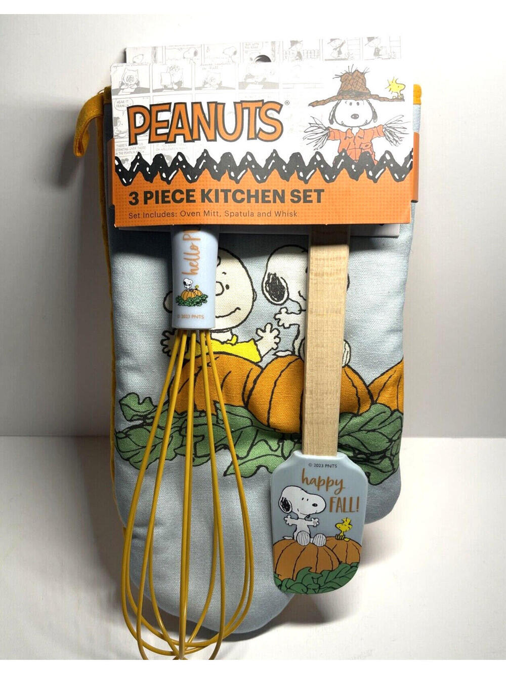PEANUTS 3 Piece Kitchen Set Snoopy Pumpkin Patch Fall - Set Mitt Spatula Whisk